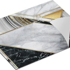 Chefcare Inductie Beschermer Abstracte Kunst – Goud Wit Zwart Marmer – 65×52 cm – Afdekplaat Inductie – Kookplaat Beschermer – Inductie Mat