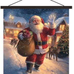 Posterhanger incl. Poster 120×120 cm – Schoolplaat – Kerstman – Dorp – Hert – Donker – Textielposter – Zwarte latten Posterhanger incl. Poster 120×120 cm – Schoolplaat – Kerstman – Dorp – Hert – Donker – Textielposter – Zwarte latten