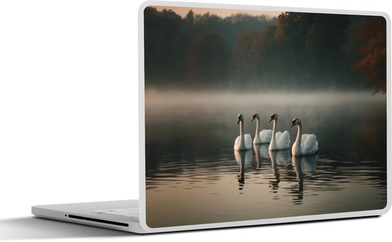 Laptop sticker - inch - Zwanen - Wit - Water - Mist - Laptopstickers - Laptop skin - Cover