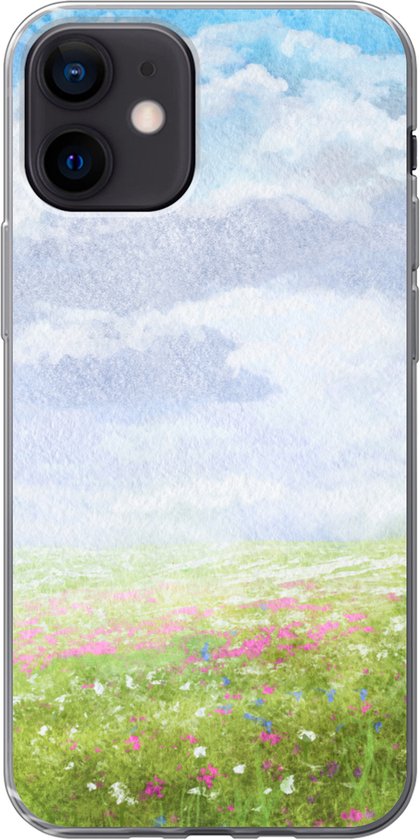 Geschikt voor hoesje - Waterverf - Bloemen - Landschap - Siliconen Telefoonhoesje