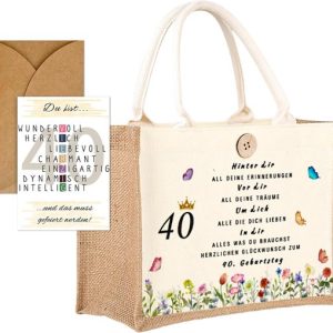 Jute Zak met Verjaardags- en Wenskaart voor 40e Verjaardag Jute Zak met Verjaardags- en Wenskaart voor 40e Verjaardag