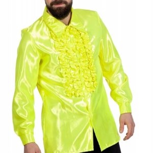 Ruchesblouse satijn neon geel – Maatkeuze: Ruchesblouse satijn neon geel – Maatkeuze: