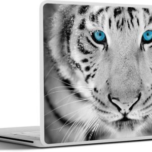 Laptop sticker – 17.3 inch – Dieren – Tijger – Ogen – Blauw – Zwart wit – 40x30cm – Laptopstickers – Laptop skin – Cover