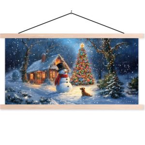 Posterhanger incl. Poster 150×75 cm – Schoolplaat – Kerstwonder – Winteravond – Kleurrijk – Textielposter – Blanke latten Posterhanger incl. Poster 150×75 cm – Schoolplaat – Kerstwonder – Winteravond – Kleurrijk – Textielposter – Blanke latten